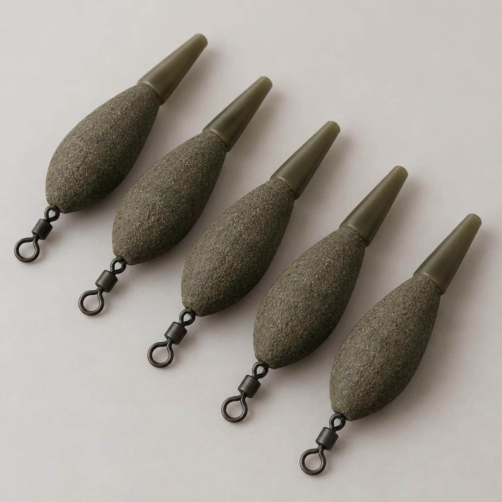 Five green-brown RIKNO inline carp leads