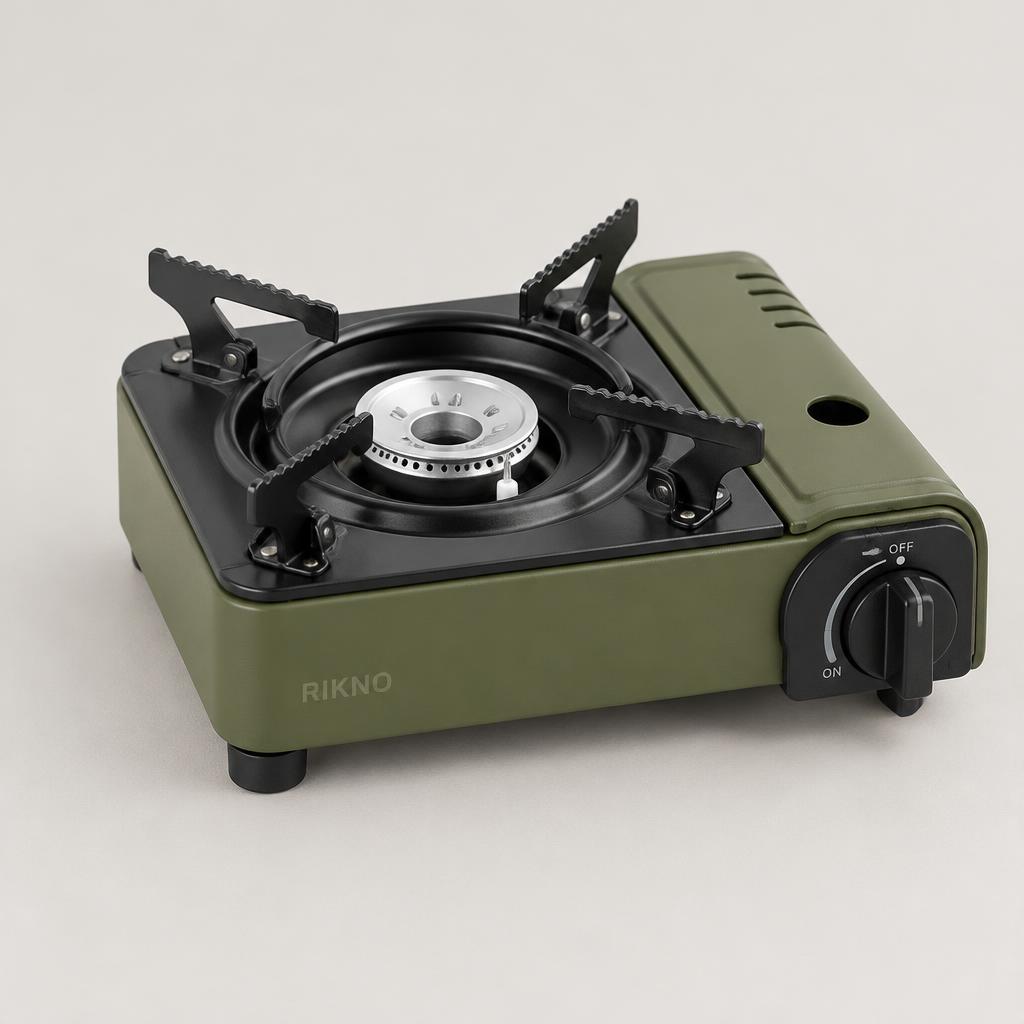 Olive green and black RIKNO portable camp stove
